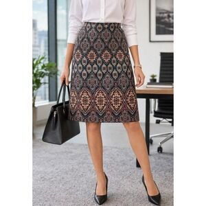 LOFT A-Line Mini Skirt Medallion Print Teal Boho Lined Size 0 Colorful Workwear